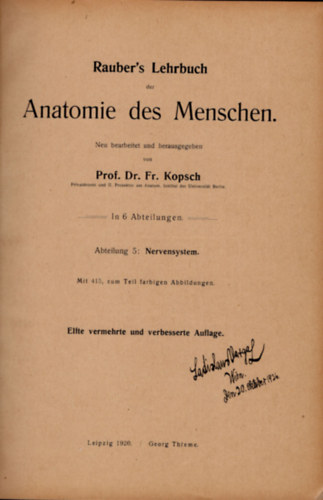 Libri Antikv R K Nyv Rauber Kopsch Lehrbuch Der Anatomie Anatomie Des