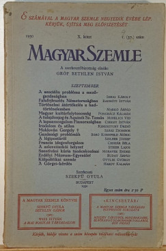 Bethlen Istv�n  (Szerk.) - Szekf� Gyula  (Szerk.) - Magyar Szemle 1930. X. k�tet I. (37.) sz�m szeptember