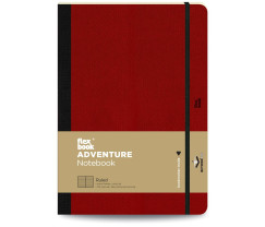 Flexbook Adventure vonalas jegyzetfüzet piros, 17 × 24 cm, műbőr borítóval, belső zsebbel és könyvjelzővel