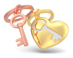 Szív kulccsal, rózsaszín/arany - Kulcstartó