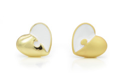 Puzzle szívek, fehér/arany - Kitűző