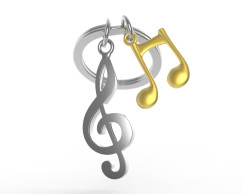 Violinkulcs hangjeggyel, ezüst/arany - Kulcstartó