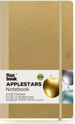 Flexbook Applestars vonalas jegyzetfüzet arany, 13 × 21 cm, almaalapú környezetbarát borítóval
