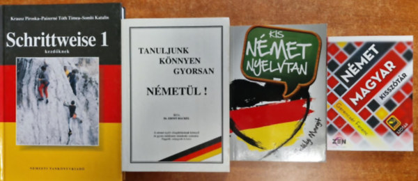 Krausz Piroska, Gelencsér Ferenc, Erdélyi Margit, Dr Ernst Hackel - 4db németes könyv.Schrittweise 1,Tanuljunk könnyen,gyorsan angolul,Kis német nyelvtan,Német-magyar,megyar-német kisszótár