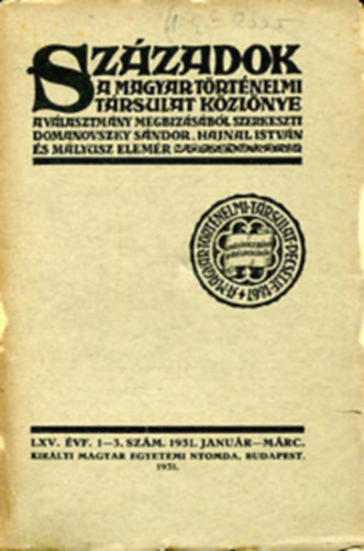 Szzadok 65. vfolyam 1931