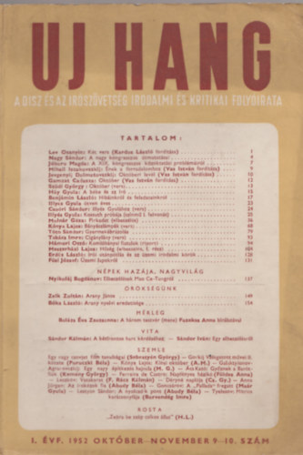 Benj�min L�szl�  (szerk.) - �j hang I. �vf. 1952 okt�ber-november 9-10. sz�m