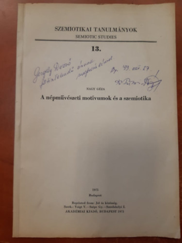 Nagy Géza - Szemiotikai tanulmányok 13. (A népművészeti motívumok és a szemiotika)