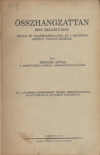 Molnr Antal - sszhangzattan mint mellktrgy iskolai s magnhasznlatra az I. Akadmiai osztly tanuli szmra