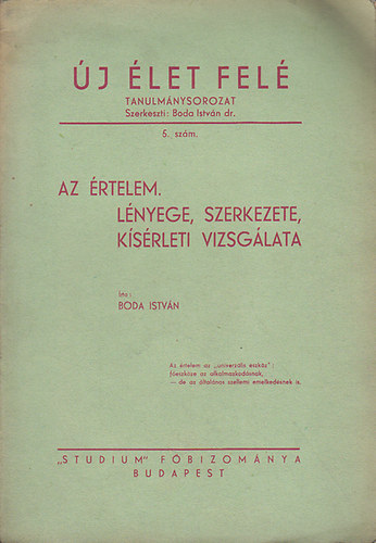 Boda Istvn - Az rtelem. Lnyege, szerkezete, ksrleti vizsglata