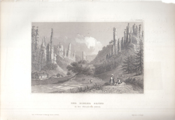 Der Bieler Grund in der S�chsischen Schweiz ( Bieler Grund, Sv�jc, Eur�pa) (16x23,5 cm lapm�ret� eredeti ac�lmetszet, 1856-b�l)