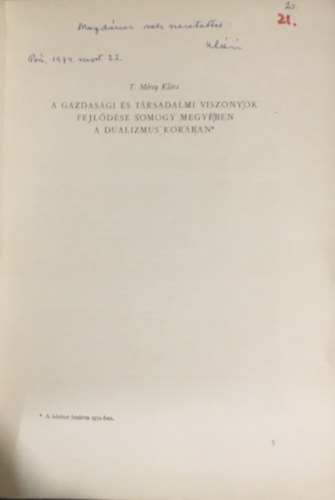 T. Mrey Klra - A gazdasgi s trsadalmi viszonyok fejldse Somogy megyben a dualizmus korban