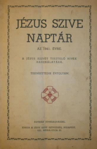 ismeretlen - J�zus szive napt�r az 1941. �vre