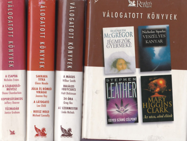 Leather Sparks Higgins Clark McGregor-Smith; Dickinson; Iles; Nichols +Meade-Ray-Child-Connelly+Nicholas Evans-Diane Chamberlain-Jeffery Deaver-Janice Graham - V�logatott k�nyvek k�nyvcsomag 4 db