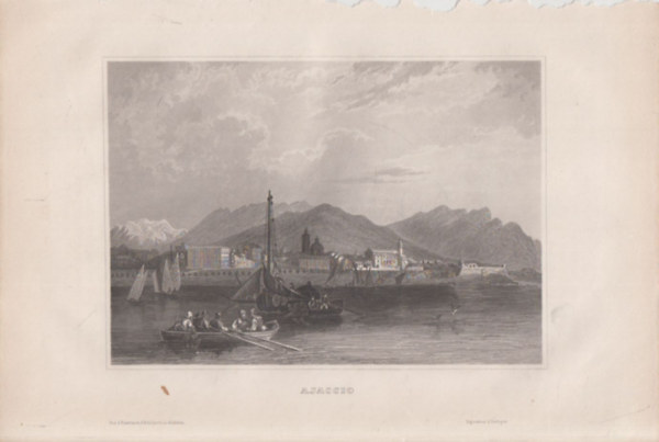 Ajaccio (Ajaccio, város Korzika szigetén, Franciaország, Európa) (16x23,5 cm méretű eredeti acélmetszet, 1856-ból)