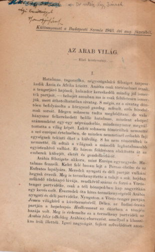 Hollsi Somogyi Jzsef - Az arab vilg 1. rsz: 90-103 -ig 2. rsz: 171-182-ig 3. rsz : 232-239-ig - dediklt klnlenyomat