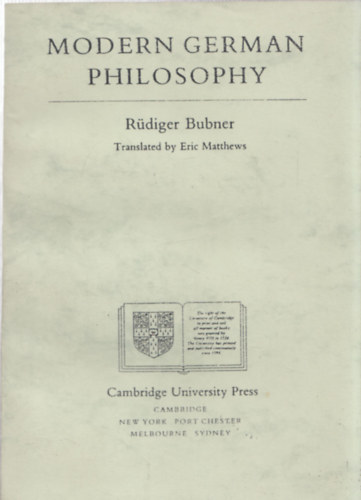 Rdiger Bubner - Modern german philosophy