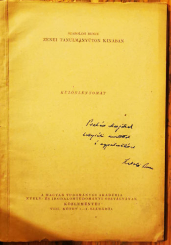 Szabolcsi Bence - Zenei tanulmnyton Knban