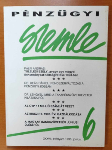 Pénzügyi Szemle 6 - XXXVII. évfolyam 1993. június