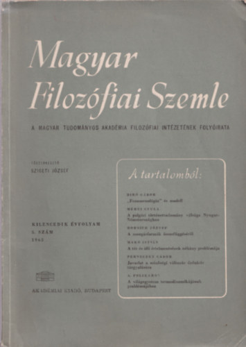 Szigeti Jzsef - Magyar Filozfiai Szemle IX. vf. 5. szm 1965