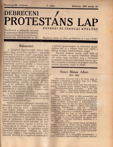 Fut Andrs  (fel. szerk.) - Debreceni Protestns Lap 1934-1935. - 2 vfolyam egybektve