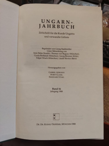 Georg Stadtm�ller - Ungarn-Jahrbuch Band 16 - Jahrgang 1988 - Zeitschrift f�r die Kunde Ungarns und verwandte Gebiete
