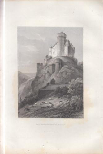 Marksburg v�ra a Rajn�n - eredeti litogr�fia (metszet)