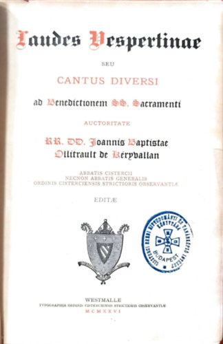Laudes Vespertinae seu Cantus Diversi (Esti kszntsek - klnbz dalok latin nyelven)