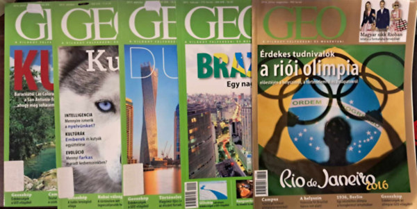 5 db Geo magazin, szórványszámok: 2016. július-augusztus, 2011. február, 2017. március, 2012. október, 2016. június