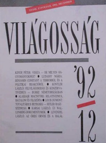 Világosság - 1992. december, XXXIII. évfolyam 12. szám