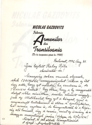 Nicolae Gazdovits - Istoria Armenilor din Transilvania. - Dediklt.