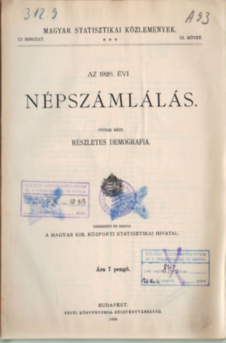 Az 1920. évi népszámlálás - ötödik rész- Részletes demográfia
