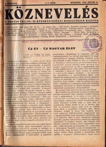 Kiss �rp�d  (fel. szerk.) B�r� Lajos P�l (fel. szerk.) - K�znevel�s II. �vfolyam 1946/1-24. sz�m (teljes)