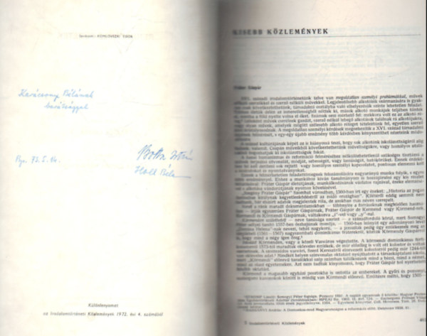 Holl Béla Botta István - Fráter Gáspár - Fráter Gáspár Mária-éneke - Különlenyomat - Dedikált