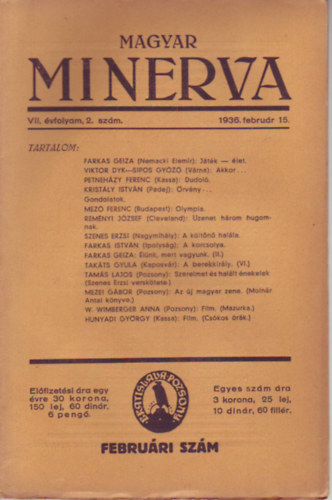 Magyar Minerva 1936. - VII. �vf. 2. sz�m