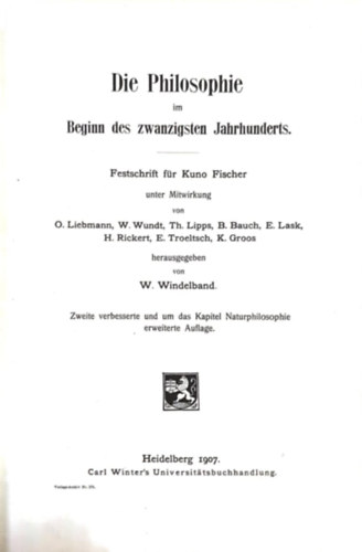 W. Windelband - Die Philosophie im Beginn des zwanzigsten Jahrhunderts (Filozfia a huszadik szzad elejn)