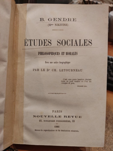 B.  Gendre (Barbe) - tudes sociales, philosophiques et morales (Trsadalmi, filozfiai s erklcsi tanulmnyok)