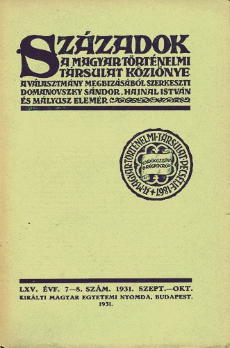 Szzadok (A Magyar Trtnelmi Trsulat Kzlnye) 1931 Szept-Okt