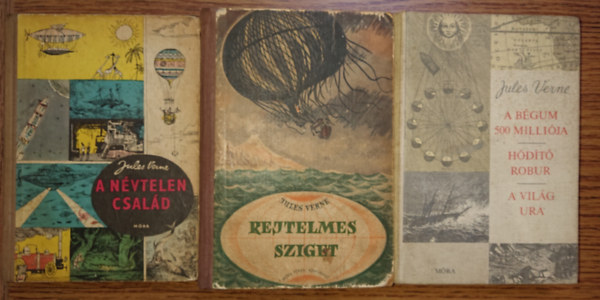Jules Verne - 3 kötet, 7 klasszikus ifjúsági regény Jules Verne-től: A névtelen család, Rejtelmes sziget, A Bégum 500 milliója/Hódító Robur/A világ ura