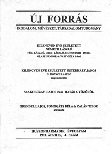 �j Forr�s - Irodalom, m�v�szet, t�rsadalomtudom�ny 1991. �prilis