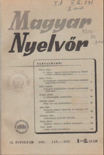 Lrincze Lajos - Magyar nyelvr 1954  vi teljes vfolyam (egybektve )