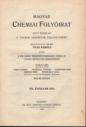 Halmi Gyula - Magyar chemiai folyirat 1915. 1-12. (teljes vfolyam, egybektve)