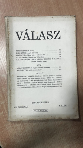 Illyés Gyula - Válasz VII. évf. 8. szám 1947 aug.