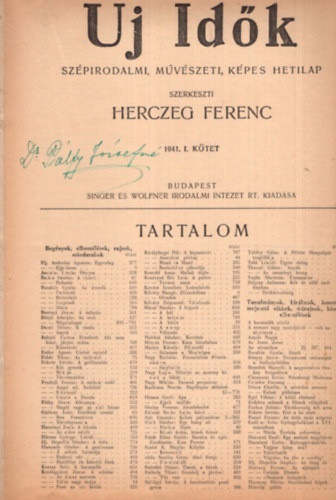 Herczeg Ferenc  (szerk) - Uj Idk - szpirodalmi, mvszeti, kpes hetilap 1941. I. ktet fl vfolyam 1-26. szm