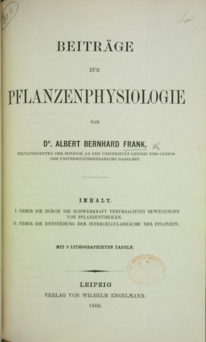 Dr. Albert Bernhard Frank - Beitrge zur Pflanzenphysiologie - Hozzjruls a nvnylettanhoz
