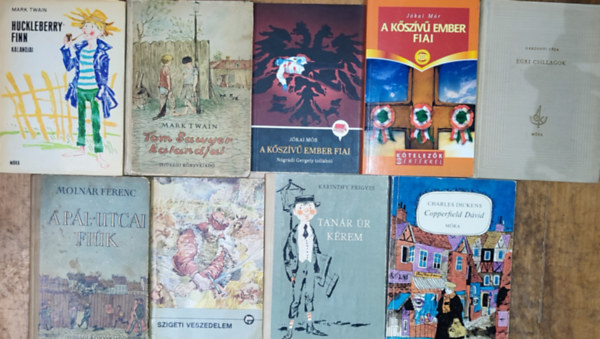 Zr�nyi Mikl�s, Karinthy Frigyes, Charles Dickens, Mark Twain, Moln�r Ferenc J�kai M�r - 9db k�telez� �s aj�nlott olvasm�ny - J�kai M�r-A k�sz�v� ember fiai, N�gr�di Gergely-A k�sz�v� ember fiai, Zr�nyi Mikl�s-Szigeti veszedelem, Karinthy Frigyes-Tan�r �r k�rem, Charles Dickens-Copperfield D�vid, stb. (t�bbi szerz�