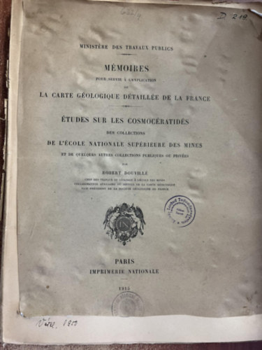 Robbert Douvill� - La carte geologique detailelee de la frane 1915 -Franciaorsz�g r�szletes geol�giai t�rk�pe