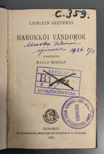 Szeverin Lieblein - Marokk�i v�ndorok (Olcs� Reg�ny 64.)