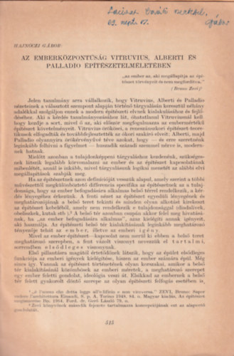 Hajnczi Gbor - Az emberkzpontsg Vitruvius, Alberti s Palladio ptszetelmletben - Dediklt - Klnlenyomat
