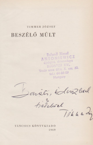 Timmer Jzsef - Beszl mlt (Dediklt)
