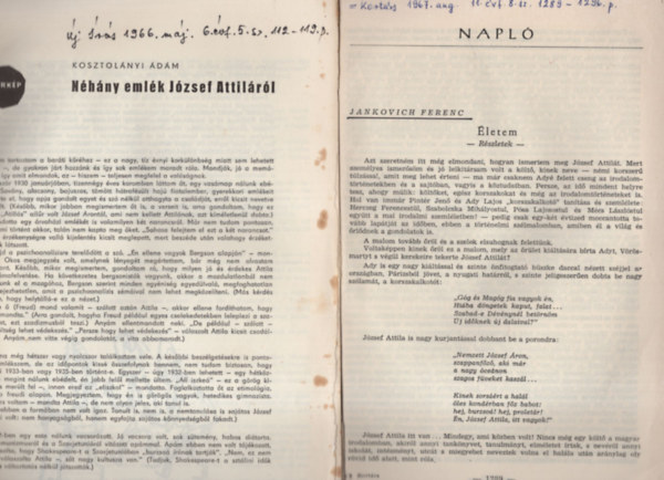 Szalatnai Rezs�, Kosztol�nyi �d�m Bokor L�szl� - J�zsef Attila cikkek ( 7 db )